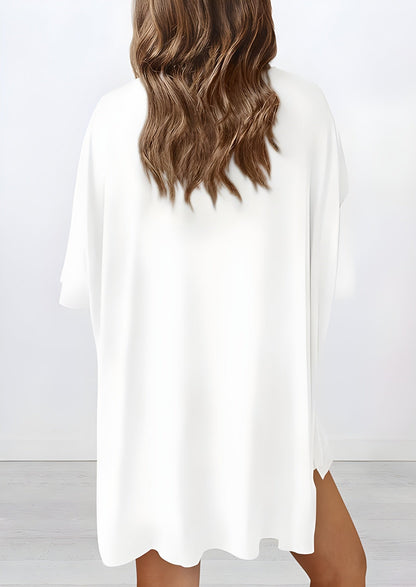 Back view of buttery soft loungewear set in white – oversized top and shorts for casual comfort